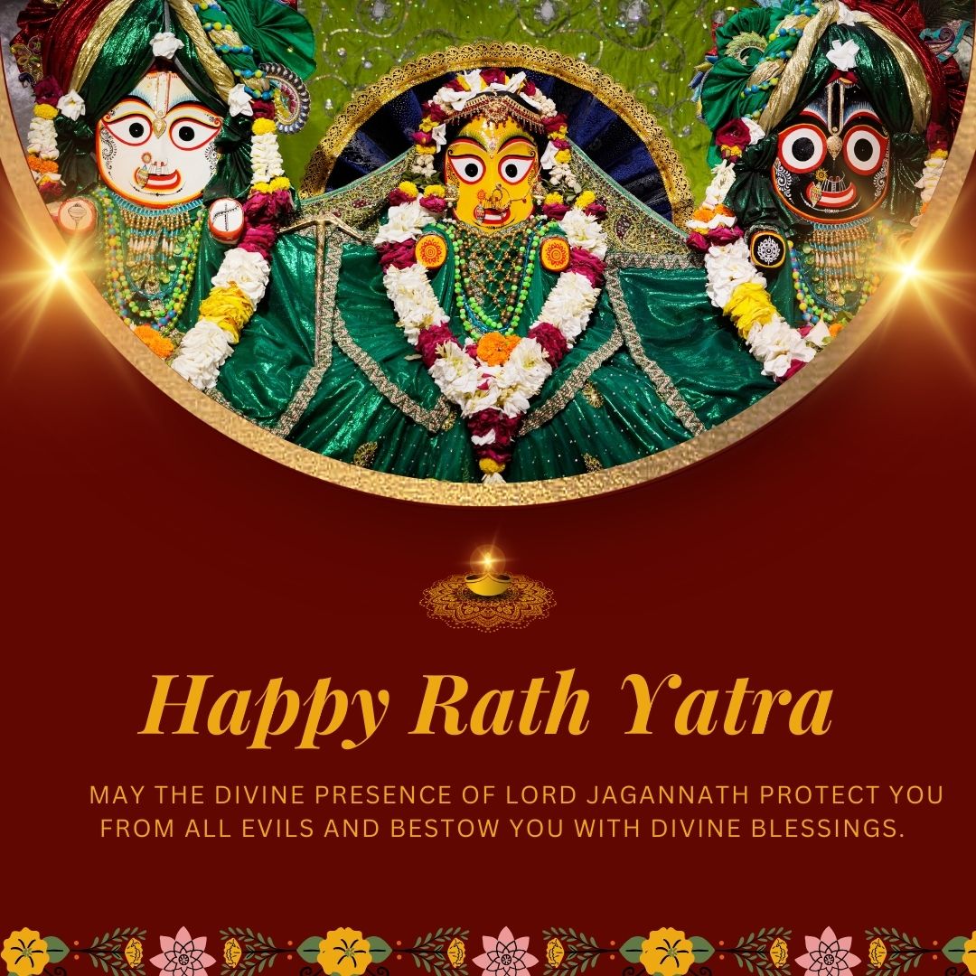 May the divine presence of Lord Jagannath protect you from all evils and bestow you with divine blessings. - Jagannath Rathyatra Wishes wishes, messages, and status